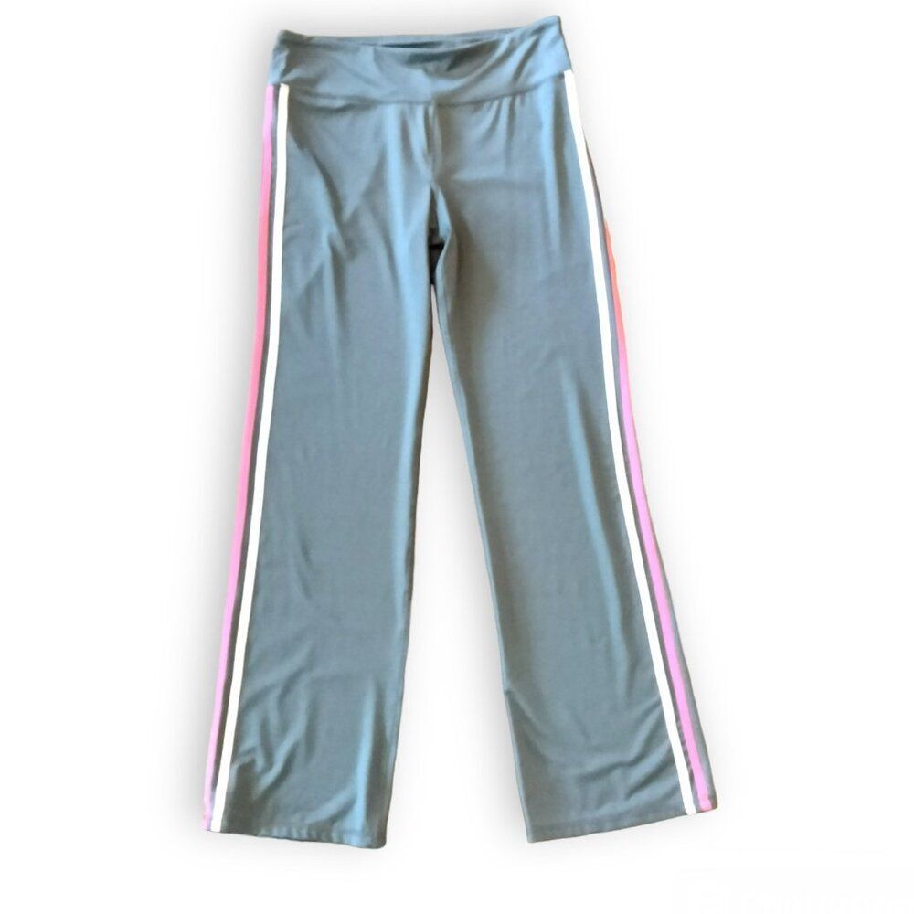 Avia Ladies LARGE Athleisure Long Pants NWOT Gray with Pink & White Stripes